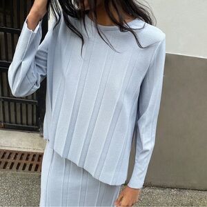 OAK + FORT ASYMMETRICAL BLUE WIDE RIB TOP